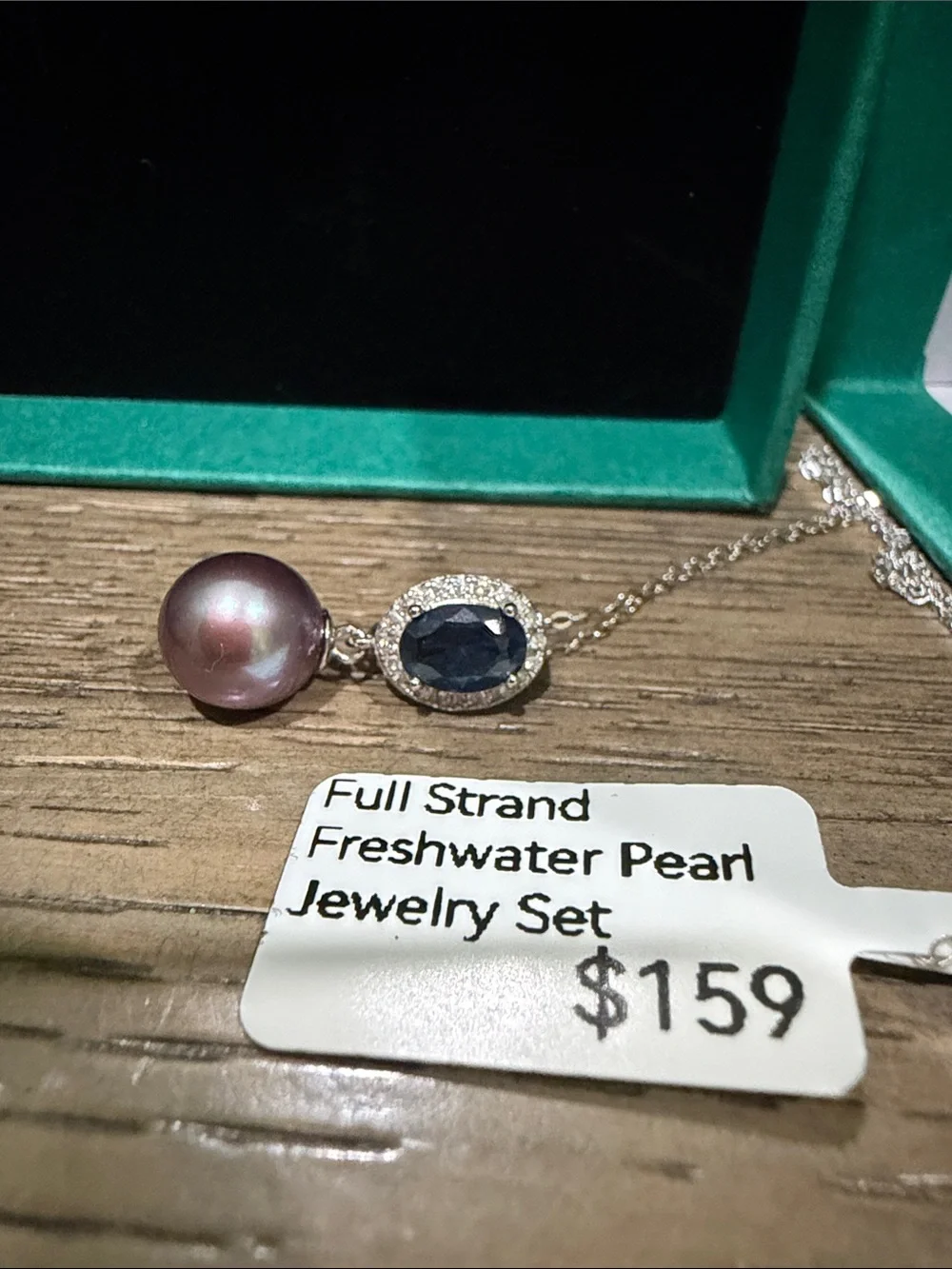 Freshwater Deep Purple Pearl Necklace with Blue Crystal Stone Universal Pendant